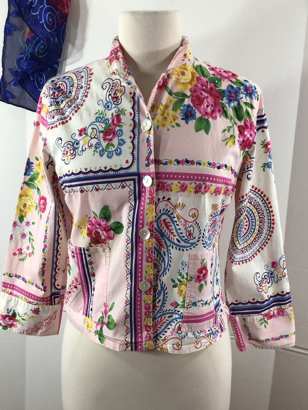 Vintage New Identity Floral Patchwork Button-Front shirt Jacket - Pink M